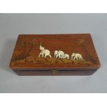 An Edwardian Inlaid Work Box with Elephant Decoration to Top.