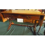 A Reproduction Drop End Two Drawer Coffee Table with String Inlaid Top.