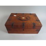 A Late 19th Century Walnut Ladies Work Box with Stud Work Mounts and Mother of Pearl Inlay,