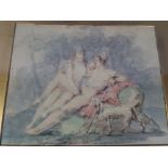 A Framed 19th Century Erotic Watercolour Depicting Shepherd Boy and Girl with Dog.