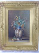 A Victorian Original Watercolour, depicting Doulton Vase of Azalea's, initial to top left and bottom