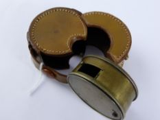 A Vintage Brass Military Gun Sight, in the original leather box.