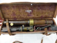 An Antique Brass and Leather Hunting Scope, in the original leather case, by F. Davidson & Co,