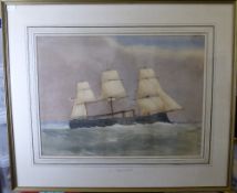 Circa 19th Century English School original water colour on paper H.M.S. "Inconstant"dated 1866,
