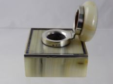 A Gentleman's Onyx, Lapis and Silver Mounted Ink Stand, London hallmark, m.m George Betjemann &