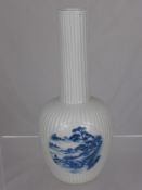 Chinese Late 19th Century Blue and White Panel Vase, the ribbed vase with circular cartouche