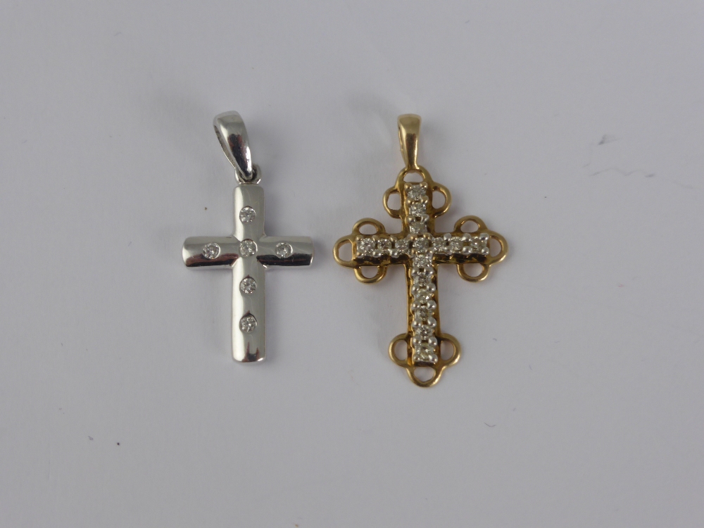 Two 9ct Gold and Diamond Set Crosses, est 2.4 gms