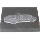 A collection of glass negatives of British motor cars with a quantity of cut away images including