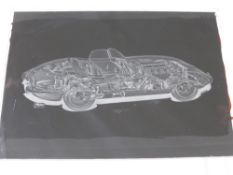 A collection of glass negatives of British motor cars with a quantity of cut away images including