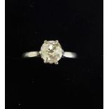 A lady's diamond and platinum ring, 5.9 x 5.6 mm old cut approx 70 pts, size N, est. 2.2 gms.