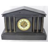 A Victorian Slate Marble Mantel Clock, having three column Corinthian columns of brass face with