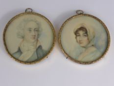 Two 18th Century Oval Portrait Miniatures, of Miss Ellis dated 1763 together with another of Sir