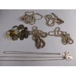 A collection of miscellaneous items including vintage studs, silver chains and a 9 ct gold ring (1.7
