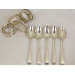 Collection of Solid Silver, including five tea spoons, London hallmark, dated 1821, m.m JD