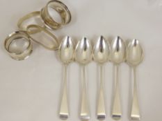 Collection of Solid Silver, including five tea spoons, London hallmark, dated 1821, m.m JD