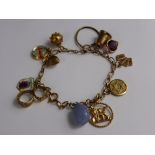 A 9 ct gold hallmarked charm bracelet having miscellaneous gold charms including one being 14 ct,