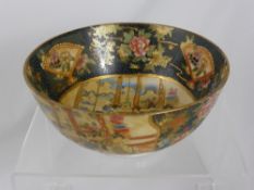 A satsuma bowl, highly decorated, the gilded bowl decorated with various characters and flowers both