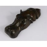 A Bronze Desk Paperweight, in the form of a Hippopotamus, foundry mark.