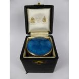 Gerald S. Benney, Solid Silver and Blue Guilloche Enamel Pill Box, London hallmark, dated 1979,