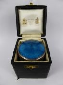 Gerald S. Benney, Solid Silver and Blue Guilloche Enamel Pill Box, London hallmark, dated 1979,