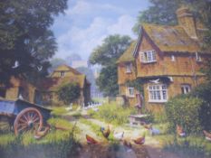 An E Hersey limited edition print depicting a farmyard scene with geese in the foreground, 54 / 125,