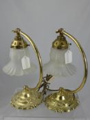 Two Brass Desk Lamps, with fluted glass shades.