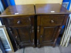 A pair of mahogany bedside cupboards, each having a single drawer with a cupboard below, est. 40 x