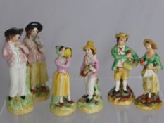 A Collection of Six Staffordshire Miniature Figures including a musician and fruit sellers etc. (