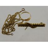 Miscellaneous Gold Jewellery, including a Brooch, 18ct Gold Ring, 9ct Chain, est 18 gms