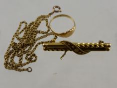 Miscellaneous Gold Jewellery, including a Brooch, 18ct Gold Ring, 9ct Chain, est 18 gms