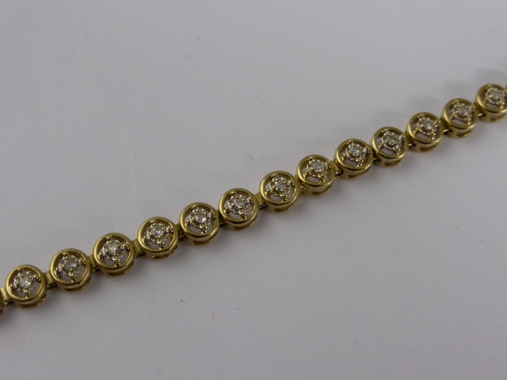A Lady's 9 ct Gold Diamond Bracelet, the circular linked bracelet set with 38 diamonds, of 1.4 mm - Image 2 of 3