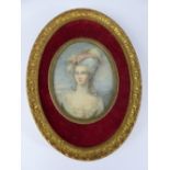 An Oval 19th Century Portrait Miniature of a Lady, the beautiful lady wearing 18th century