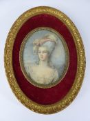 An Oval 19th Century Portrait Miniature of a Lady, the beautiful lady wearing 18th century