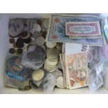 A Box of Coins and Bank Notes, most obsolete but some current including a few collectable.