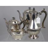A Silver Plated Tea and Coffee Set by Mappin & Webb & Co., coffee pot (WAF), tea pot, sugar bowl and