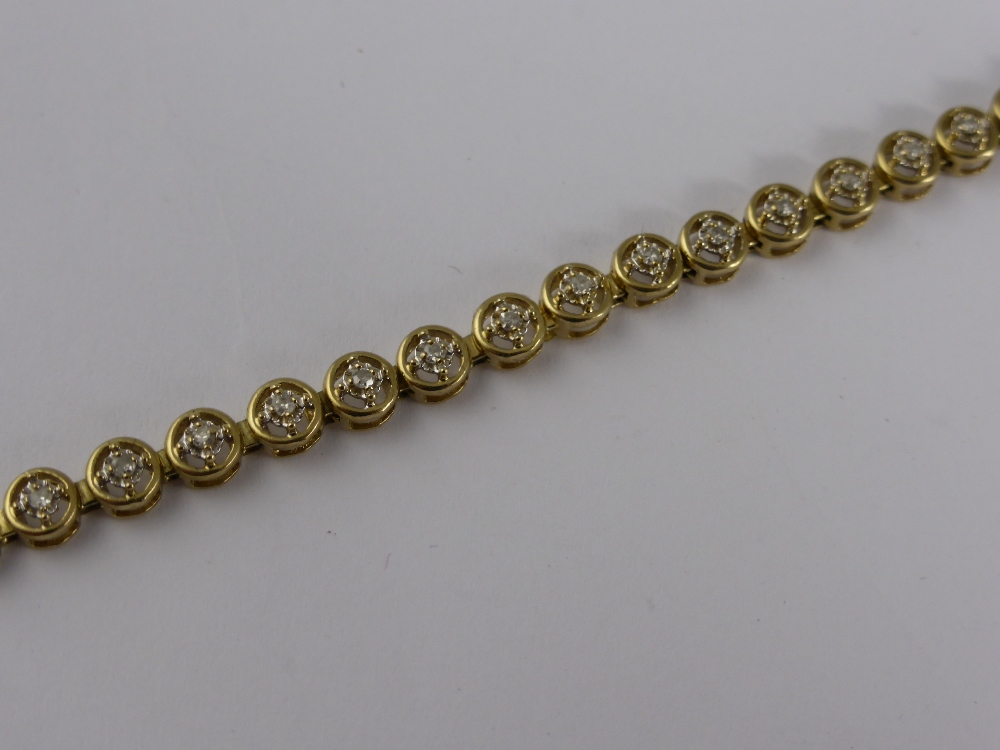 A Lady's 9 ct Gold Diamond Bracelet, the circular linked bracelet set with 38 diamonds, of 1.4 mm - Image 3 of 3
