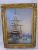 A Pair of English School circa 1900, original watercolour depicting sailing ships in harbour scenes,