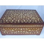 A Rosewood Cutlery Chest, with bone and ebony inlay of foliate design and geometric border, 53 x