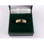 A Lady's 18 ct Gold Sapphire and Diamond Ring, 4.8 mm sapp, 2 x old cut dias, approx 18 pts, 4.8