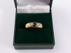 A Lady's 18 ct Gold Sapphire and Diamond Ring, 4.8 mm sapp, 2 x old cut dias, approx 18 pts, 4.8