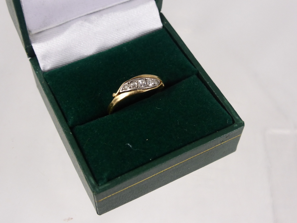 A Lady's Yellow Gold and Diamond Ring, set with five graduated old cut diamonds, size K, approx 2.