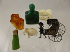 A Collection of Miscellaneous Items including green jade carved perfume bottle, antique green jade