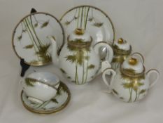 A part Japanese fine porcelain tea set the set having fine gilded bamboo decoration with gilded