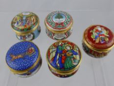 Five Halcyon Enamel Trinket Boxes, including Christmas 1997, Christmas 1988, Christmas 1988,