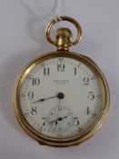 A Waltham 10 ct Gold Plate Pocket Watch. The watch having a white enamel face with minute dial.