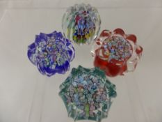 Three Peter McDougall Millefiori Paperweights, blue, red and green together with a John Deacon