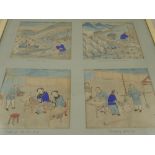 Four Circa 1900 Chinese Paintings on Silk, depicting domestic and farming scenes, entitled "Planting