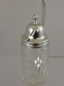 A Victorian Condiment Jar, London hallmark, m.m IF solid silver gilded mustard spoon.