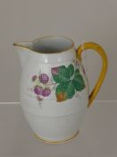 A Victorian Cream Ware Jug, hand painted with blackberries, with impressed mark Burton and the