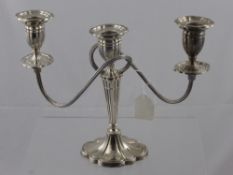 A Solid Silver Three Branch Candelabra, Birmingham hallmark, dated 1968/69, m.m D. Bros